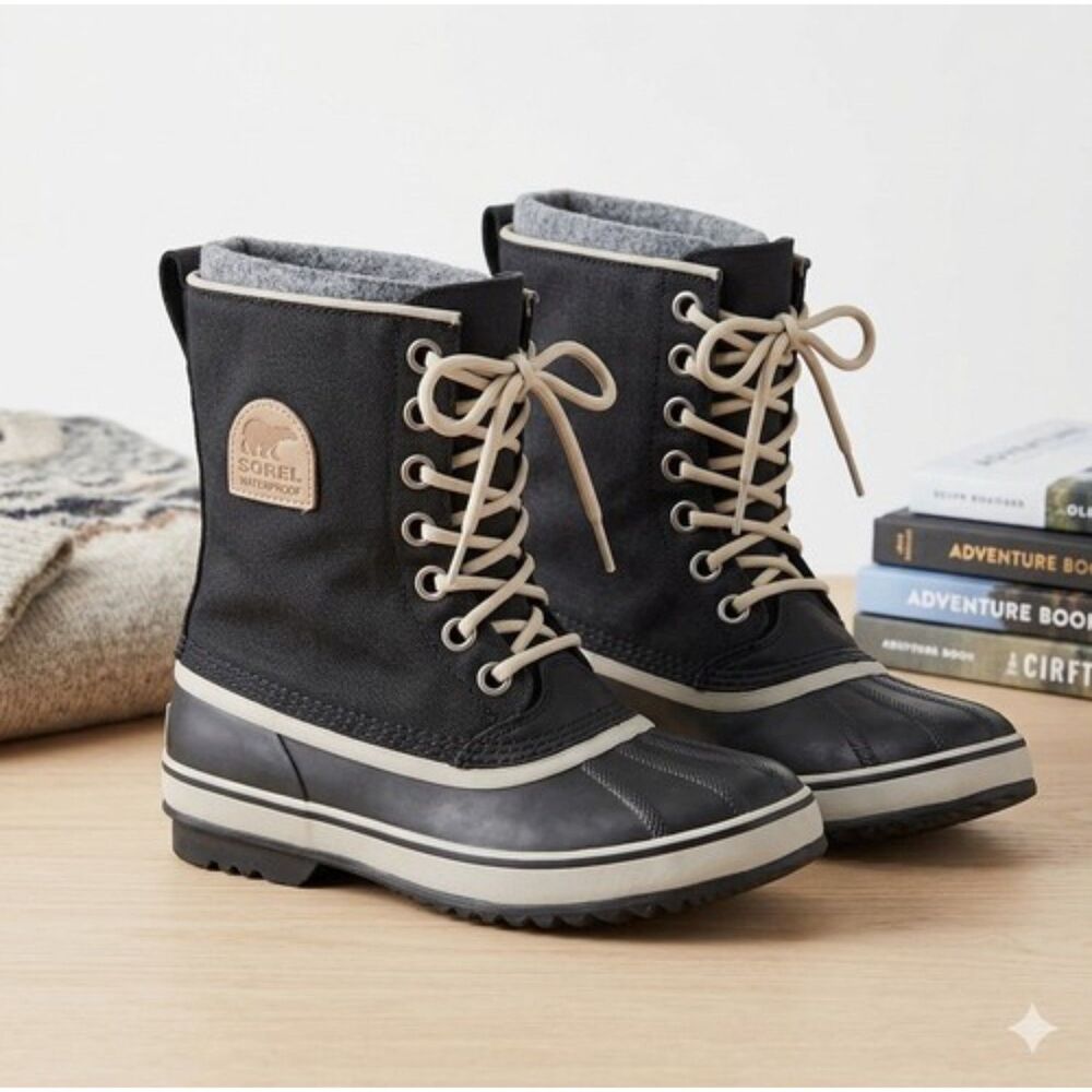 SOREL Boots Womens Sz 7 Black Premium Canvas Lined Waterproof NL1717-010